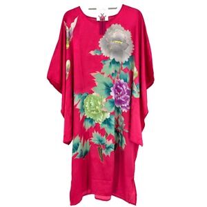 XIU XIAN Kimomo Pink with BOLD Floral Mint Lavender Robe Comfortable Round Neck